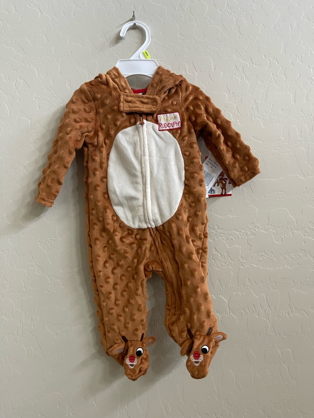 My First Rudolph Plush Hooded Baby Footie in Brown